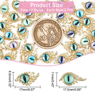 HOBBIESAY 36Pcs 12 Styles Evil Eye Alloy Cabochons MRMJ-HY0002-41-1