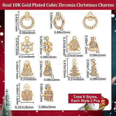 12Pcs 6 Style Brass Micro Pave Cubic Zirconia Charms KK-BBC0005-29-1