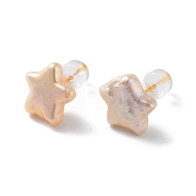Star Natural Pearl Stud Earrings for Women EJEW-E303-17G-1
