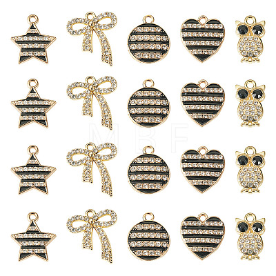20Pcs 5 Styles Alloy Enamel Rhinestone Pendants ALRI-TA0001-46-1