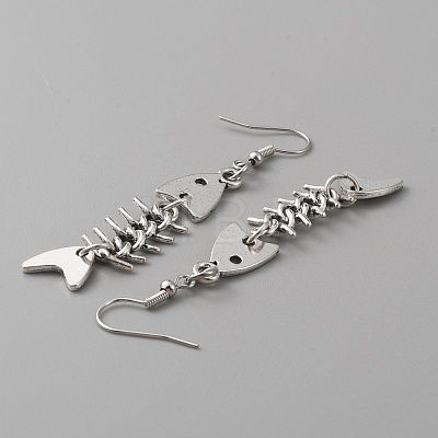 Alloy Fishbone Long Dangle Eararings for Women EJEW-WH0017-45A-P-1