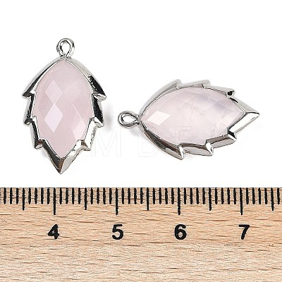 Natural Rose Quartz Faceted Leaf Pendants G-I375-04P-05-1