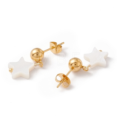 Synthetic Shell Star Pendant Double Layer Necklaces and Dangle Stud Earrings SJEW-F217-01B-G-1