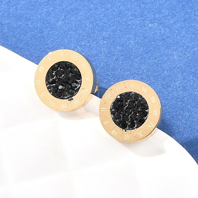 Flat Round 304 Stainless Steel Stud Earrings EJEW-H175-02G-02-1