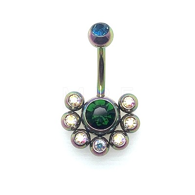 304 Stainless Steel Pave Colorful Cubic Zirconia Curved Barbell Belly Rings FS-WG9F3DF-07-1
