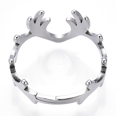 Non-Tarnish 304 Stainless Steel Deer Antler Adjustable Ring for Women X-RJEW-T027-06P-1