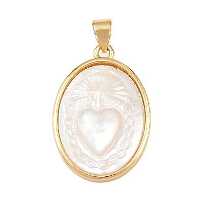 Natural White Shell Oval Pendants KK-F919-43B-G02-1