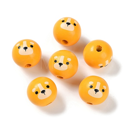 Animal Themes Printed Wood European Beads WOOD-M013-01A-1