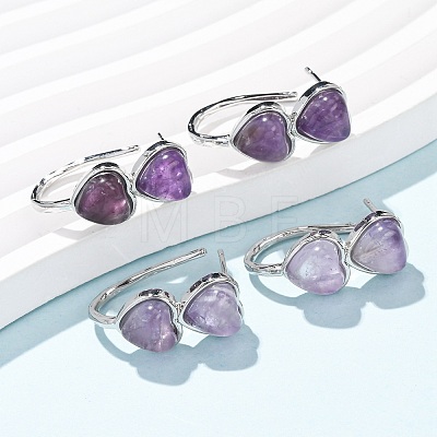 Valentine's Day Heart Natural Amethyst Stud Earrings EJEW-T053-01P-09-1