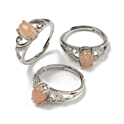 Oval Natural Sunstone Adjustable Rings RJEW-Q818-01P-02B-1