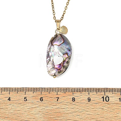 Ocean Natural Paua Shell Oval Pendant 304 Stainless Steel Cable Chain Necklaces for Women NJEW-JN06188-1