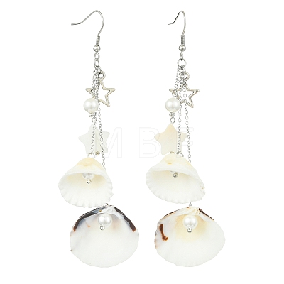 Shell & Brass & 304 Stainless Steel Dangle Earrings EJEW-TA00809-1