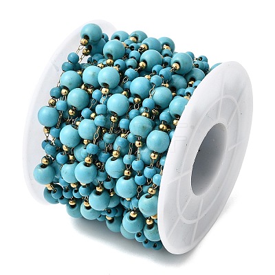 Handmade Synthetic Turquoise Beads & 316 Stainless Steel Round Link Chains CHS-L033-11G-1