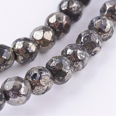Natural Pyrite Beads Strands G-P303-02-6mm-16-1