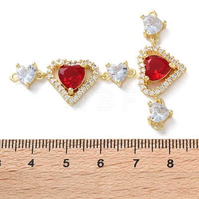 Rack Plating Brass Cubic Zirconia Triple Heart Connector Charm KK-C084-05G-1