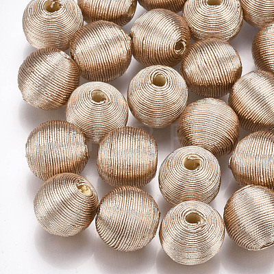 Wood Beads Covered with Polyester Cord Wire X-WOVE-S117-12mm-05-1