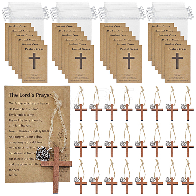Wood Cross with Jute Cord Pendant Decorations HJEW-GA00090-1