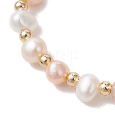 Natural Cultured Freshwater Pearl & Brass Beads Stretch Bracelets for Women BJEW-JB13519-1