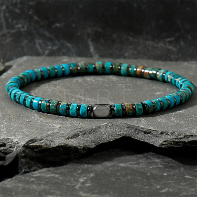 Dyed Natural Imperial Jasper & Synthetic Non-magnetic Hematite Beads Stretch Bracelets for Men EG0676-2-1