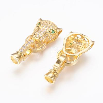 Brass Micro Pave Cubic Zirconia Fold Over Clasps ZIRC-L062-K01-G-1