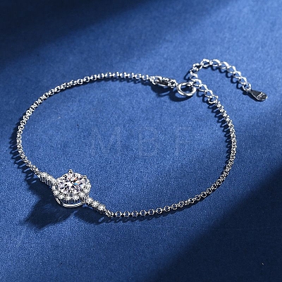 Anti-Tarnish Rhodium Plated 925 Sterling Silver Micro Pave Clear Cubic Zirconia Rolo Chain Round Link Bracelets AJEW-U007-01P-1