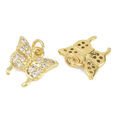 Brass Micro Pave Clear Cubic Zirconia Charms KK-D218-26G-03-1