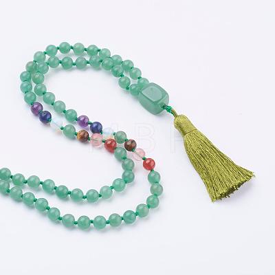 Natural Green Aventurine Tassel Pendant Necklaces NJEW-P193-A06-1