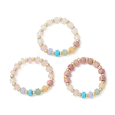 3Pcs Gemstone Disc Bead with Brass Finger Rings RJEW-JR00985-03-1