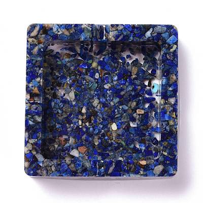 Resin with Natural Lapis Lazuli Chip Stones Ashtray DJEW-F015-04B-1