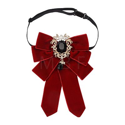 Polyester Bow Tie with Alloy Glass Brooch AJEW-WH0481-784C-1