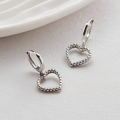 S925 Sterling Silver Hollow Heart Hoop Earrings FJ4331-2-1