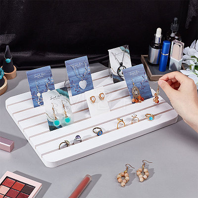 7-Slot Rectangle Wood Earring Display Card Stands EDIS-WH0021-37B-1