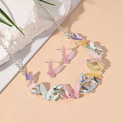 Butterfly Alloy Enamel Necklace and Earrings Sets for Women FS-WGFD103-02-1