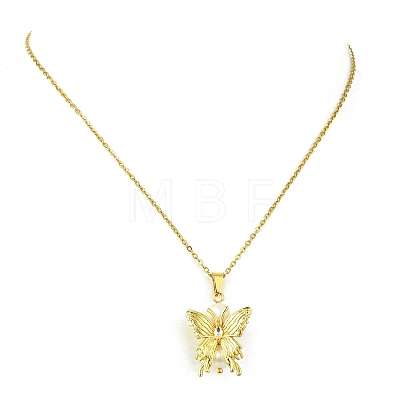 Brass Micro Pave Cubic Zirconia and Natural Pearl Butterfly Pendant 304 Stainless Steel Cable Chain Necklaces for Women NJEW-JN06182-1