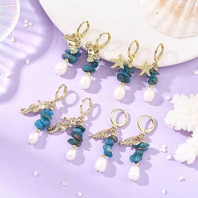 Ocean Brass Leverback Earrings EJEW-JE07463-1