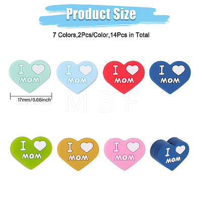 CHGCRAFT 14Pcs 7 Colors Father's Day & Mother's Day Silicone Focal Beads FIND-CA0008-52-1