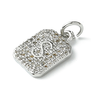 Rack Plating Brass Micro Pave Clear Cubic Zirconia Charms KK-G501-01S-P-1