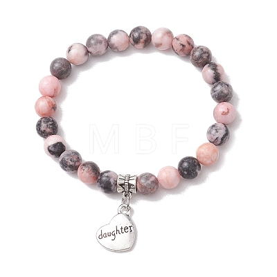 Natural Pink Zebra Jasper Beaded Stretch Bracelets for Woman BJEW-JB11526-02-1