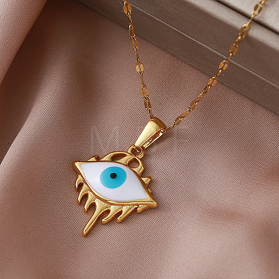 Vintage 304 Stainless Steel Enamel Evil Eye Pendant Necklaces for Women XZ3178-1