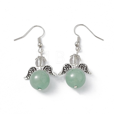 Gemstone Round Beaded Fairy Dangle Earrings EJEW-P220-01P-1