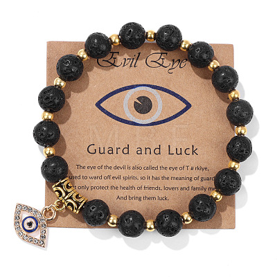 Synthetic Lava Rock Round Beads Stretch Bracelets FS-WG18FCB-12-1-1