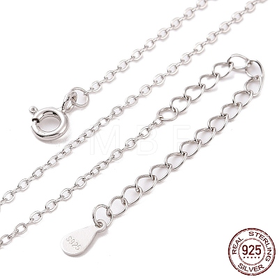 Anti-Tarnish Rhodium Plated 925 Sterling Silver Flat Cable Chain Necklace NJEW-A011-01A-P-1