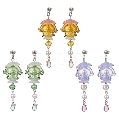 3 Pairs Jellyfish 304 Stainless Steel Shell Pearl Dangle Stud Earrings EJEW-TA00773-1