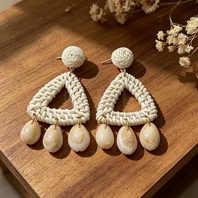 Raffia & Rattan Chandelier Earrings WG28300-01-1