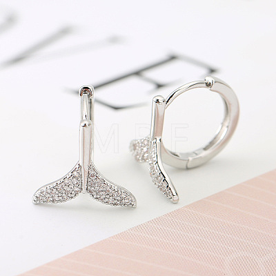 Brass Clear Cubic Zirconia Fishtail Hoop Earrings WGDD127-02-1