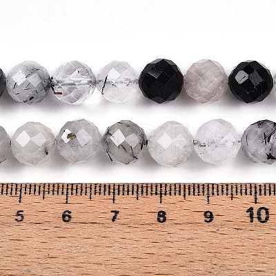 Natural Black Rutilated Quartz Bead Strands G-S345-10mm-30-1