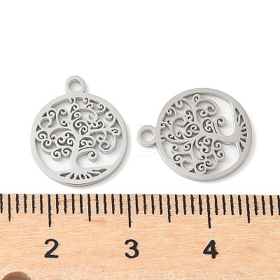 304 Stainless Steel Flat Round with Laser Cut Tree of Life Charms STAS-L022-512P-1