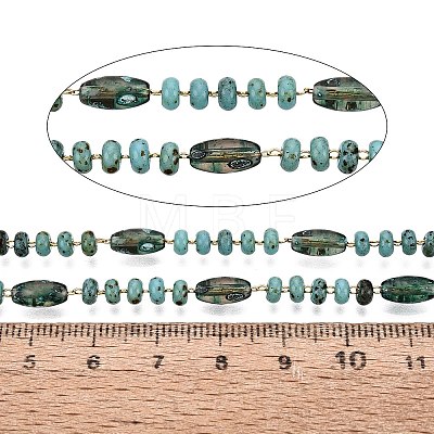 Handmade Brass & Glass Beaded Link Chains CHC-Q021-06G-1