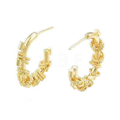 Brass Ring Beaded Stud Earrings EJEW-G322-16G-1