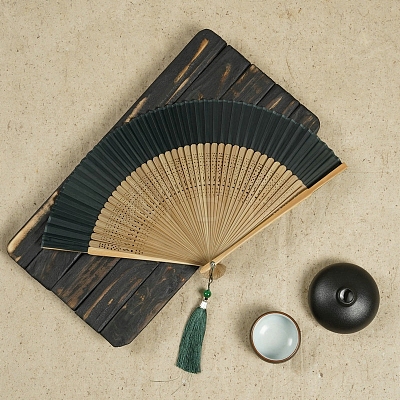 Chinese Style Wood Folding Fan with Tassel PW-WG4D112-03-1